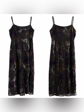 Taylor Dress Size 10 Burnout Velvet Floral Midi Spaghetti Strap Evening Party
